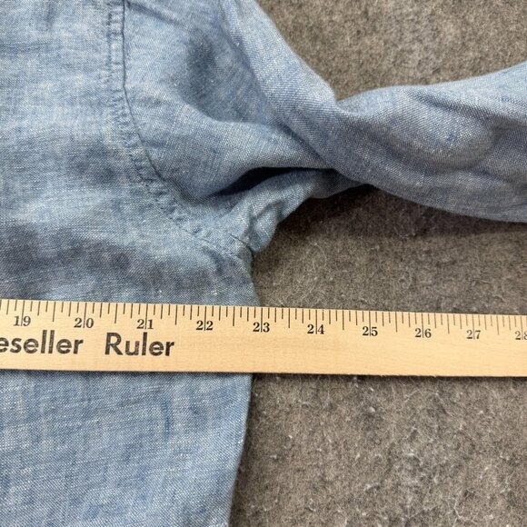 J.Crew Linen Button Up Shirt Men L Blue Solid Long Sleeve Slim Fit 46" - Picture 9 of 13